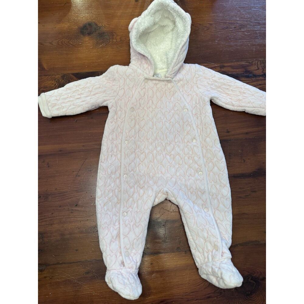 Nordstrom Light Pink Heart Print Bunting Suit 9 months Quilted Bear Suit Warm